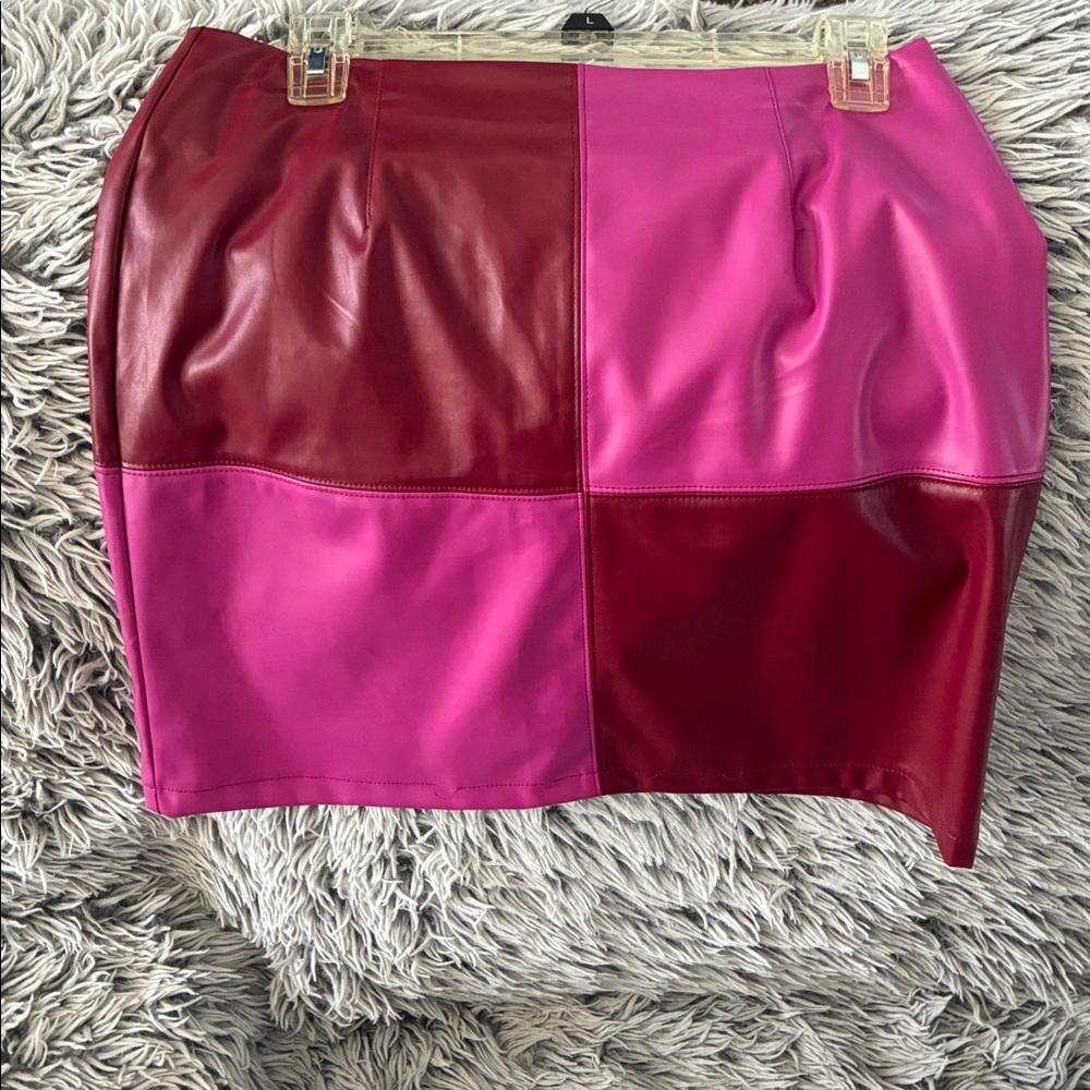 Pleather red and pink mini skirt with zipper back